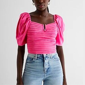 EXPRESS Satin Ruched V-Bar Cropped Top Women’s size Small